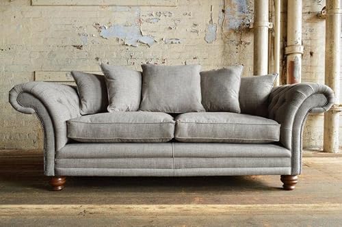 jvmoebel XXL Sofa 3 Sitzer Couch Chesterfield Polster Sitz Garnitur Leder Textil Hellgrau von jvmoebel