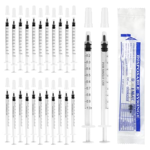 100 Stück 1ml Spritzen, Kolostrumspritzen Ohne Nadel, Einwegspritzen mit Kappe, Einzeln Verpackte 1ml Spritze Sterile für Wissenschaftliche Laboratorien, Tierfütterung von jwogngls