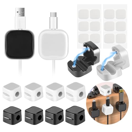 12 Stück Kabelhalter Magnetisch, Magnetische Kabelhalter Kabelclips, Selbstklebend Kabelhalter Schreibtisch, Magnetischer Kabel Organizer für Datenkabel KopfhöRerkabe (Schwarz, Weiß) von jwogngls