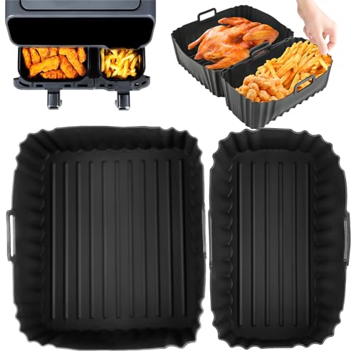 2 Stück Silikonform Heißluftfritteuse für Tefal EY901840 5,2L/3,1 L, Duale Fritteuse Airfryer Silikonform, Wiederverwendbar HeißLuftfritteuse Backform für Tefal/Lakeland/Tower T17099/Salter EK5729 von jwogngls