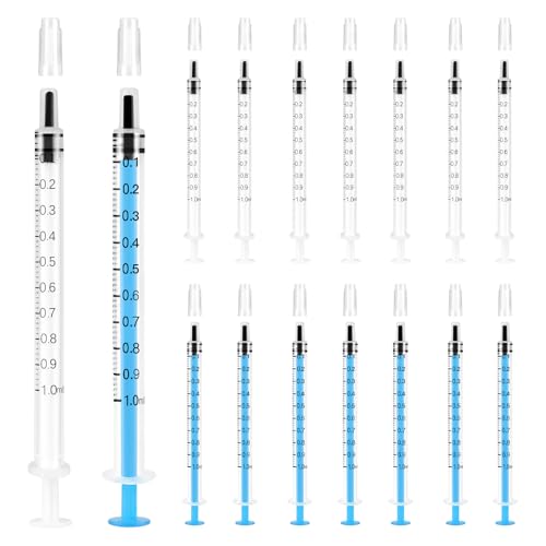 60 Stück 1ml Spritze, Kolostrum Spritze Ohne Nadel, Kunststoff Dosierspritze, Klein Syringe, Fütterungsspritzen mit Kappen für Wissenschaftliche Laboratorien, Tierfütterung (Weiß/Blau) von jwogngls