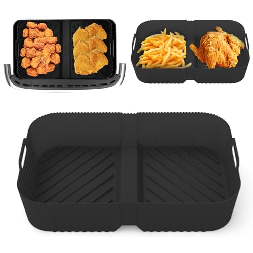 Airfryer Silikonform Zubehör für Ninja AF500, Air Fryer Accessories für Dual Zone Heißluftfritteuse, Schwarz Heißluftfritteuse Zubehör, Air Fryer Silikon Einsatz für Backen und Kochen von jwogngls