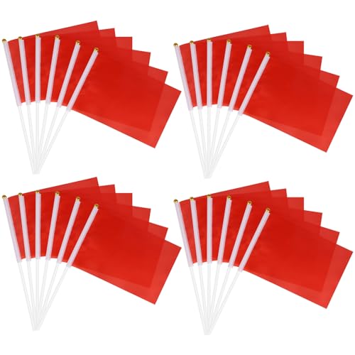 Kleine Rote Flagge, 24 Stück Mini Hand Hold Fahne, 14 x 21CM Fähnchen mit Stange und Speerspitze für Sportveranstaltungen, Feierlichkeiten und Party (Rosa) von jwogngls