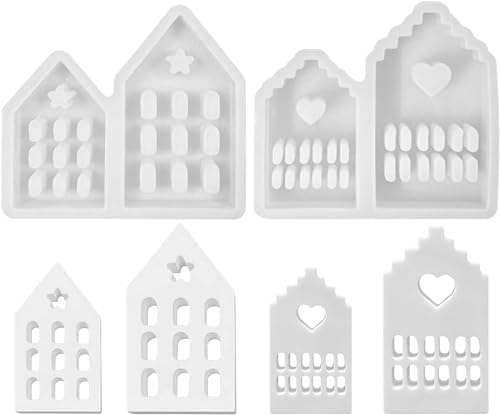 4 Stück Silikonformen Gießformen Häuser, Silikonform Haus Mehrstöckiges mit Fenster, DIY Gießform Haus, Kerzenformen zum Gießen für Seifen, Gips, Kunsthandwerk von jwogngls
