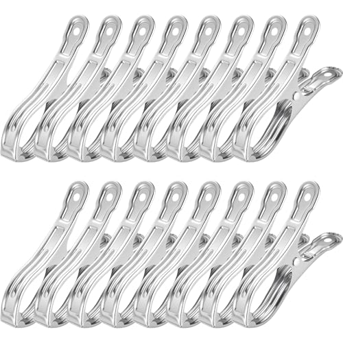jwtyu 16 Stück Edelstahl Strandhandtuch Clips Große Klammern für Strandtücher Alltagskleidung Strandliegen Strandhandtuch Badetuch Teppich von jwtyu