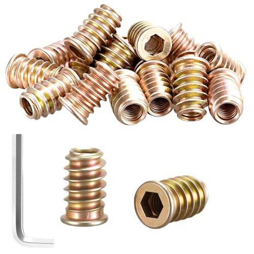 jwtyu 25 Stück Einschraubmutter M10x25mm Einschraubmuffen M10 Verzinkte Rampamuffe mit Schraubenschlüssel Innensechskant Gewindeeinsatz Holz für Faserplatten Sperrholz und Holzmöbel von jwtyu
