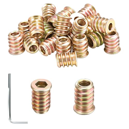 jwtyu 45 Stück Einschraubmutter M6x10mm Einschraubmuffen M6 Verzinkte Rampamuffe mit Schraubenschlüssel Innensechskant Gewindeeinsatz Holz für Faserplatten Sperrholz und Holzmöbel von jwtyu