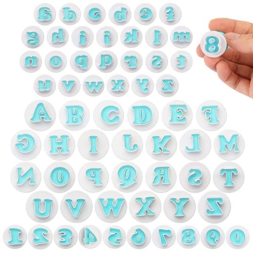 jwtyu 62 Stück Fondant Ausstecher Buchstaben Alphanumerisch Wiederverwertbar Buchstaben Ausstecher für Fondant für Torten Kekse Schokolade Bäckereiprodukte von jwtyu