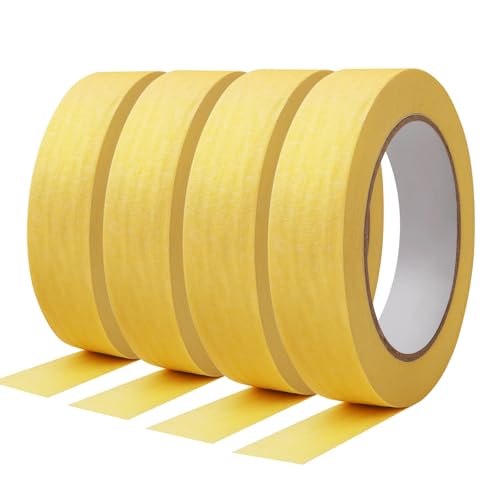 jwtyu Malerkrepp 4 Rollen Jede Rolle 2 cm × 50 m Goldenes Kreppband geeignet für Malerarbeiten Renovierungen Lackierungen und Bastelarbeiten Als Malerband von jwtyu