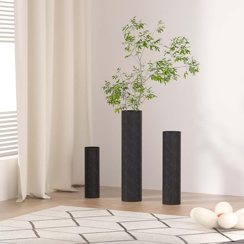 jxgzyy Bodenvase Groß Metall Grosse Vasen Hoch für Boden Satz von 3 Schwarze Vase Groß 70/55/40cm Wabenstruktur Blumenvase für Deko Wohnzimmer, Schlafzimmer, Treppenecken, Büros, Balkone, Foyers von jxgzyy