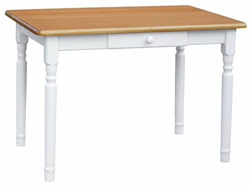 k koma Küchentisch aus massivem Kiefernholz – Weiß/Erle mit Schublade (70 x 120 cm) von k koma