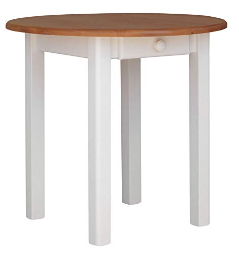 k koma Runder Kiefer Tisch 90cm Esstisch Holz Küchentisch massiv weiß Schublade Landhausstil (Alder) von k koma