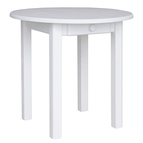 k koma Runder Kiefer Tisch 90cm Esstisch Holz Küchentisch massiv weiß Schublade Landhausstil (WEIß) von k koma