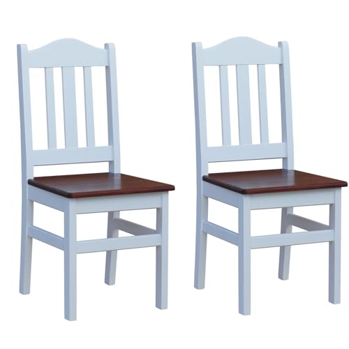 k koma 2er Set Esszimmerstühle aus Massivholz – Kiefer – Weißes Gestell & Sitzfläche in Calvados Farbe – Skandinavischer Stil – Küchen- & Wohnzimmerstühle von k koma