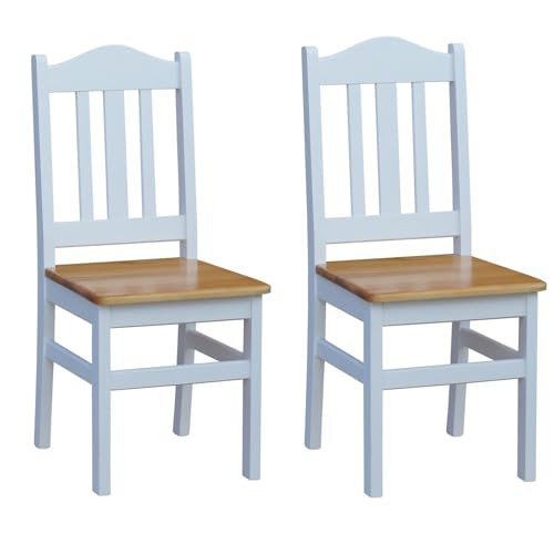 k koma 2er Set Esszimmerstühle aus Massivholz – Kiefer – Weißes Gestell & Sitzfläche in Erle Farbe – Skandinavischer Stil – Küchen- & Wohnzimmerstühle von k koma