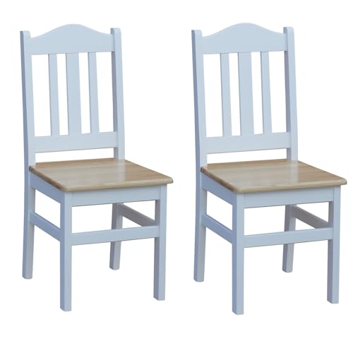 k koma 2er Set Esszimmerstühle aus Massivholz – Kiefer – Weißes Gestell & lackierte Kiefer-Sitzfläche – Skandinavischer Stil – Küchen- & Wohnzimmerstühle von k koma
