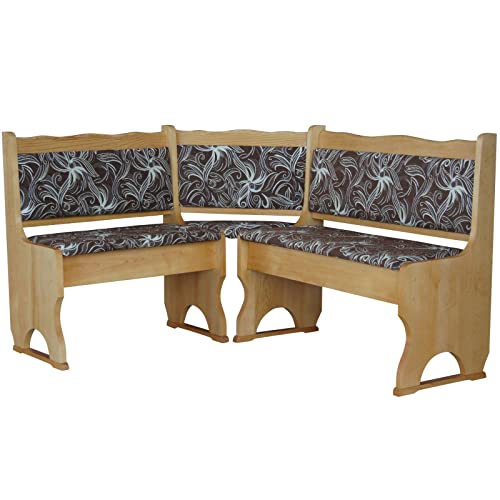 Eckbank aus massiver Kiefer im Farbton Erle, mit Polsterung in Blume Dunkel – NEU (140 x 160) von k koma