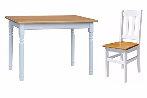 k koma Essgruppe Kiefer Holz 120 cm x 70 cm Tisch und 4 Stühle Landhausstil (Alder) von k koma