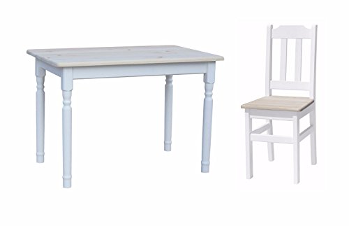 k koma Essgruppe Kiefer Holz 120 cm x 70 cm Tisch und 4 Stühle Landhausstil (UNBEHANDELT) von k koma