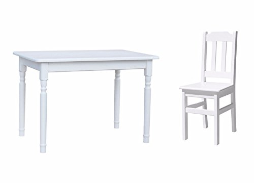k koma Essgruppe Kiefer Holz 120 cm x 70 cm Tisch und 4 Stühle Landhausstil (WEIß) von k koma