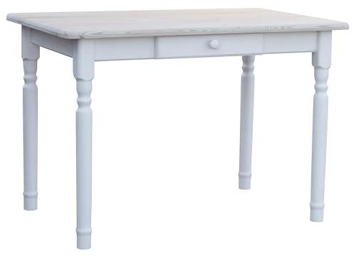 k koma Esstisch Küchentisch Tisch MASSIV Kiefer weiß Honig MIT SCHUBLADE - NEU Unbehandelt (50 x 120) von k koma