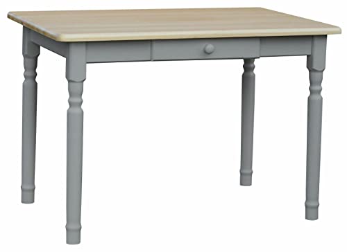 k koma Grau Esstisch mit Schublade Küchentisch Tisch Kiefer Holz Landhausstil - NEU Kiefer Lackiert (80 x 100) von k koma