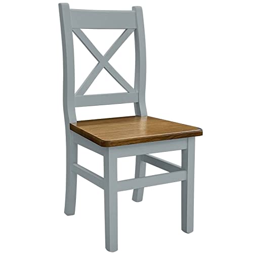 k koma Grau Holzstuhl Kreuzstuhl MASSIV Kiefernholz - NEU im Landhausstil mit Eichenoptik Sitz von k koma