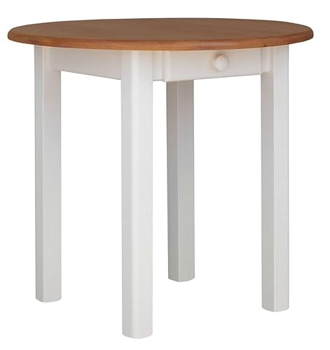 k koma Runder Kiefer Tisch Esstisch Holz Küchentisch massiv weiß Schublade Landhausstil Alder (70 cm) von k koma