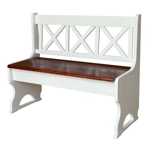 Sitzbank Kiefer Massivholz Weiß mit Lehne – für Innenbereich, Flur & Esszimmer, Sitz Calvados Farbe (105 cm) von k koma