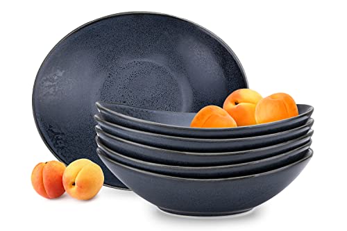 Konsimo 6er Set Suppenteller - Pastateller - Tiefteller - für 6 Personen - Schale aus Hartporzellan - TIME BLACK Salatteller Mikrowellengeeignet - 450 ml Schwarz von k. konsimo.