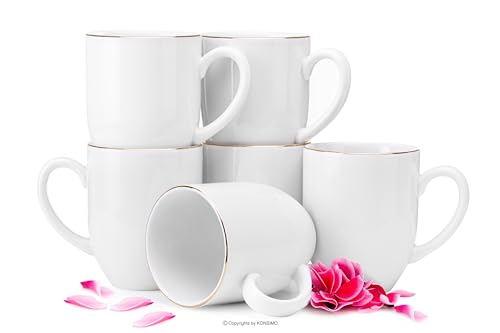 Konsimo Becher Set für 6 Personen aus Hartporzellan - 6er Set - MUSCARI Teetassen - Kaffeetasse 300 ml (6-tlg) - Goldlinie von k. konsimo.