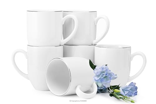 Konsimo Becher Set für 6 Personen aus Hartporzellan - 6er Set - MUSCARI Teetassen - Kaffeetasse 300 ml (6-tlg) - Platinlinie von k. konsimo.