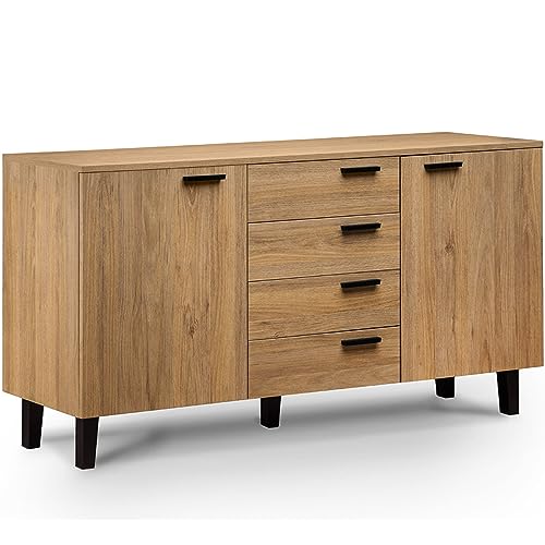 Konsimo Kommode Frisk 150x81x46 cm - Modern Kommode mit Türen und Schubladen - Kommodenschrank mit Griffe und Beine aus Holz - Wohnzimmerschrank für Schlafzimmer Esszimmer - Braun von k. konsimo.
