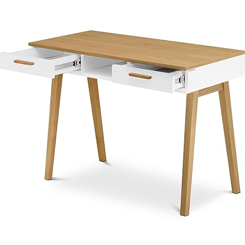 Konsimo Frisk Kollektion Schreibtisch 100x75x48cm - Weiß Bürotisch im Skandinavischen Stil - Holzschreibtisch mit Zwei Schubladen - Tisch mit Holzbeinen - Robust Schreibtisch Klein Konsimo Frisk Kollektion Schreibtisch 100x75x48cm - Weiß Bürotisch im Skandinavischen Stil - Holzschreibtisch mit Zwei Schubladen - Tisch mit Holzbeinen - Robust Schreibtisch Klein von k. konsimo.