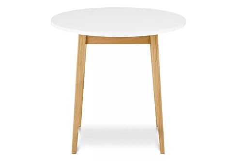 Konsimo Frisk Kollektion Tisch 75x80x80cm - Weiß Esstisch im Skandinavischen Stil - Wohnzimmertisch - Tischbeine aus Holz - Robust Hochwertiger Tisch - Couchtisch Rund von k. konsimo.