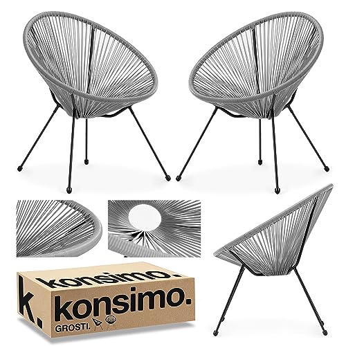 Konsimo GROSTI Rattan Gartenstühle 2er Set - Outdoor Terrasse Acapulco Stuhl - Lounge Gartenmöbel Set 2-TLG - Rattansessel Außen - Balkonmöbel Stuhl –Komfortabel Balkonstuhl - Grau von k. konsimo.