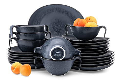 konsimo Geschirr Set Kombi 6 Personen - TIME BLACK Mikrowellenfest Teller Set Modern 18 Teilig - Spülmaschinengeeignet Tafelservice aus Hartporzellan - Speiseteller Frühstücksteller Suppentasse 18-tlg von k. konsimo.