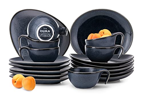 Konsimo Kaffeeservice für 6 Personen aus Hartporzellan - 6er Set - TIME BLACK Espressotasse 80 ml Untertasse und Dessertteller (12-tlg) - Schwarz von k. konsimo.