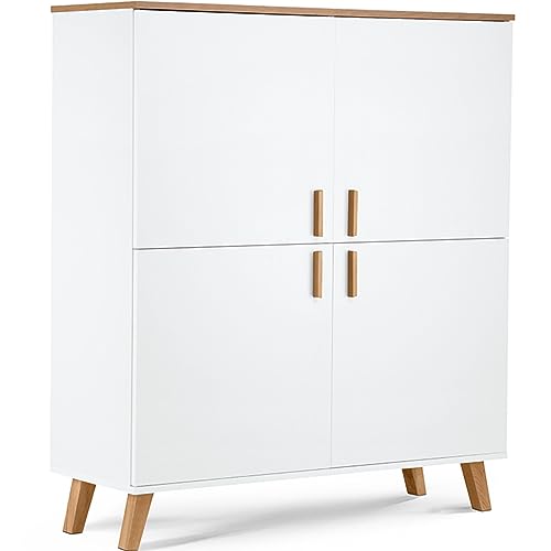 Konsimo Kommode Frisk 107x134x40 cm - Modern Kommode mit Türen - Kommodenschrank mit Griffe und Beine aus Holz - Wohnzimmerschrank für Schlafzimmer Esszimmer - Weiß von k. konsimo.