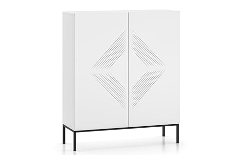 Konsimo Kommode NEBRO 100x120x37 cm - Modern Kommode mit Regale - Elegant Sideboard auf hohen Beinen fur Wohnzimmer und Schlafzimmer - Weiß/Schwarz von k. konsimo.