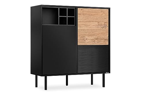 Konsimo Lofty Kommode mit Regalen 101,5x109x41 cm - Kommode für das Wohnzimmer oder Schlafzimmer - Kommode Schwarz aus Holz - Sideboard mit Rillen - Komodenschrank - Version 07 von k. konsimo.