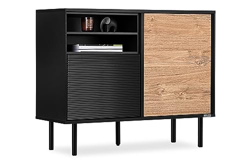 Konsimo Lofty Kommode mit Regalen 101,5x83x41 cm - Kommode für das Wohnzimmer oder Schlafzimmer - Kommode Schwarz aus Holz - Sideboard mit Rillen - Komodenschrank - Version 03 von k. konsimo.