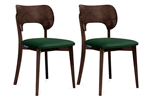 Konsimo LYCO Esszimmerstühle Set 2 Stühle - Holzstuhl 80,5x47cm - Küchenstühle - Stuhl Esszimmer, Küche, Wohnzimmer - Universal Esstisch Stühle mit Weicher Polsterung - Dunkelgrün/Dunkler Nussbaum von k. konsimo.