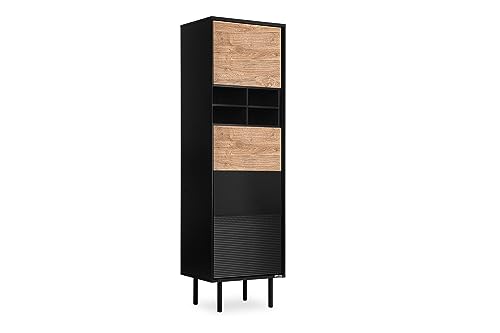 Konsimo Lofty Bücherregal mit Regalen und Türen 51,5x174x41 cm - Holzregal für Wohnzimmer oder Schlafzimmer - Schwarze Buchregal mit Rillen - Bücherschrank - Version 5 von k. konsimo.