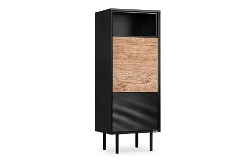 Konsimo Lofty Bücherregal mit Regalen und Türen 52x135x41 cm - Holzregal für Wohnzimmer oder Schlafzimmer - Schwarze Buchregal mit Rillen - Bücherschrank - Version 1 von k. konsimo.