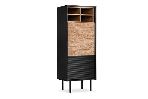 Konsimo Lofty Bücherregal mit Regalen und Türen 52x135x41 cm - Holzregal für Wohnzimmer oder Schlafzimmer - Schwarze Buchregal mit Rillen - Bücherschrank - Version 6 von k. konsimo.