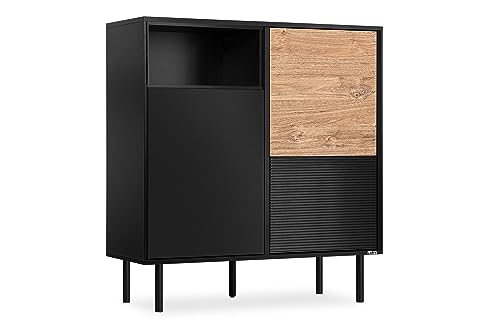 Konsimo Lofty Kommode mit Regalen 101,5x109x41 cm - Kommode für das Wohnzimmer oder Schlafzimmer - Kommode Schwarz aus Holz - Sideboard mit Rillen - Komodenschrank - Version 01 von k. konsimo.