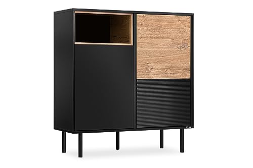 Konsimo Lofty Kommode mit Regalen 101,5x109x41 cm - Kommode für das Wohnzimmer oder Schlafzimmer - Kommode Schwarz aus Holz - Sideboard mit Rillen - Komodenschrank - Version 02 von k. konsimo.
