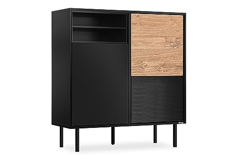 Konsimo Lofty Kommode mit Regalen 101,5x109x41 cm - Kommode für das Wohnzimmer oder Schlafzimmer - Kommode Schwarz aus Holz - Sideboard mit Rillen - Komodenschrank - Version 03 von k. konsimo.