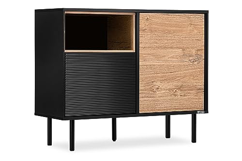 Konsimo Lofty Kommode mit Regalen 101,5x83x41 cm - Kommode für das Wohnzimmer oder Schlafzimmer - Kommode Schwarz aus Holz - Sideboard mit Rillen - Komodenschrank - Version 02 von k. konsimo.